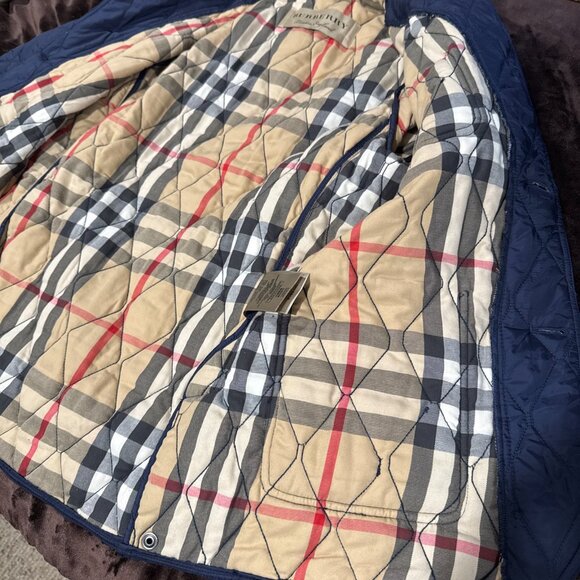 Men’s Burberry Jacket Medium Blue Quilted Nova Check Coat Elbow Patches - Picture 12 of 14
